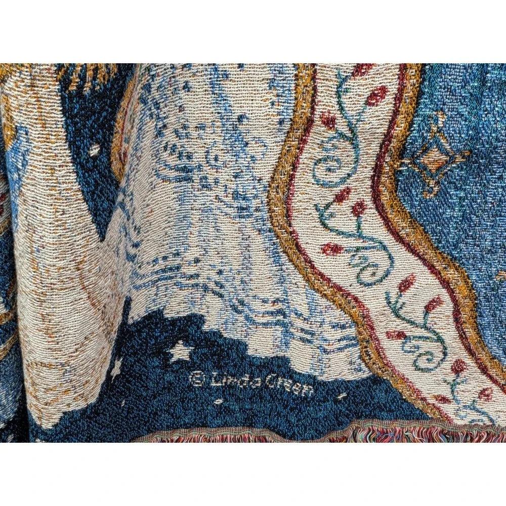 Linda Green Three Angels Tapestry Throw NWT Christmas Holiday Blanket 51